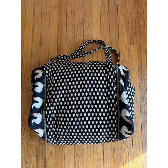 Vera Bradley Handbags - Vera Bradley Black Chicken Print Cotton Duffel Bag Washable Travel Chanticleer